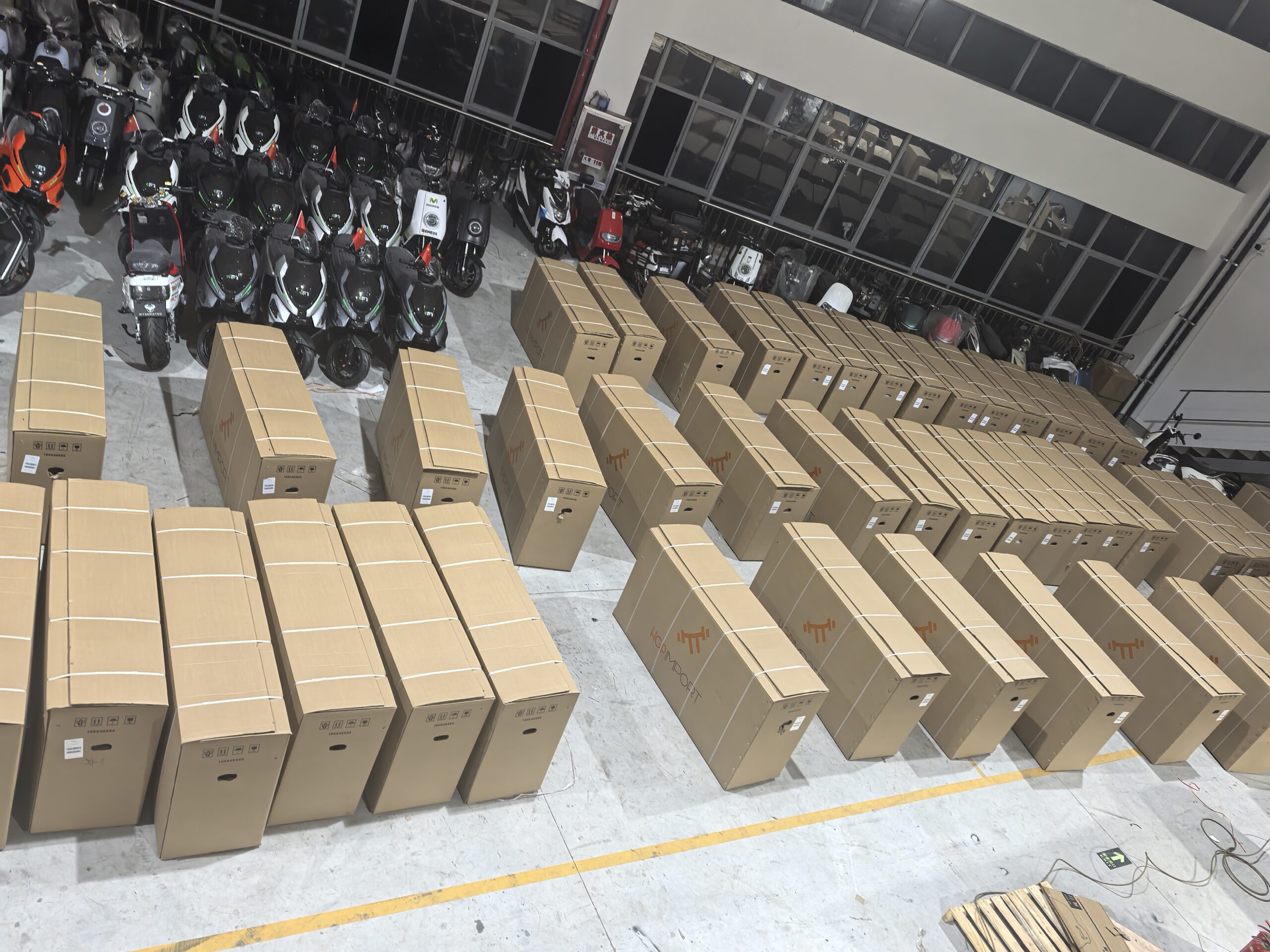 EV-Riding warehouse shipping area with boxed products